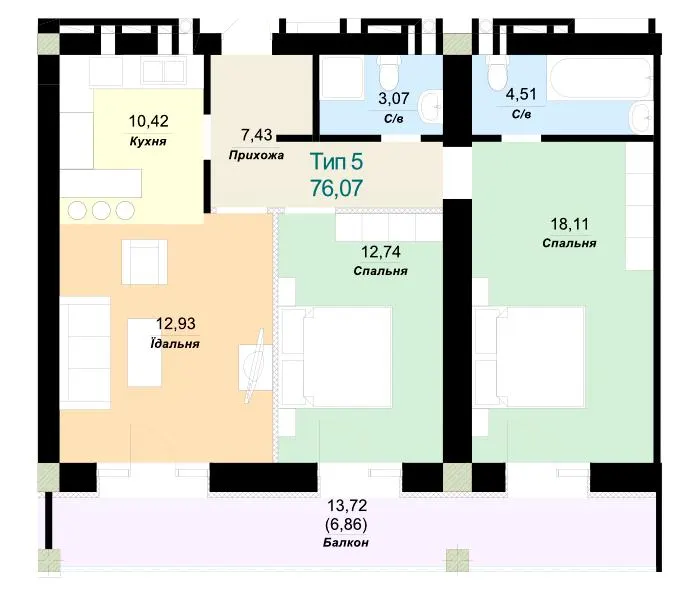 ЖК SKY CITY — 76.1 м²