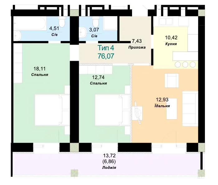 ЖК SKY CITY — 76.1 м²