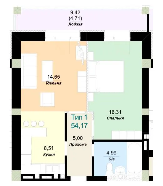 ЖК SKY CITY — 54.2 м²