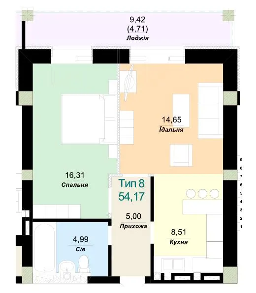 ЖК SKY CITY — 54.2 м²