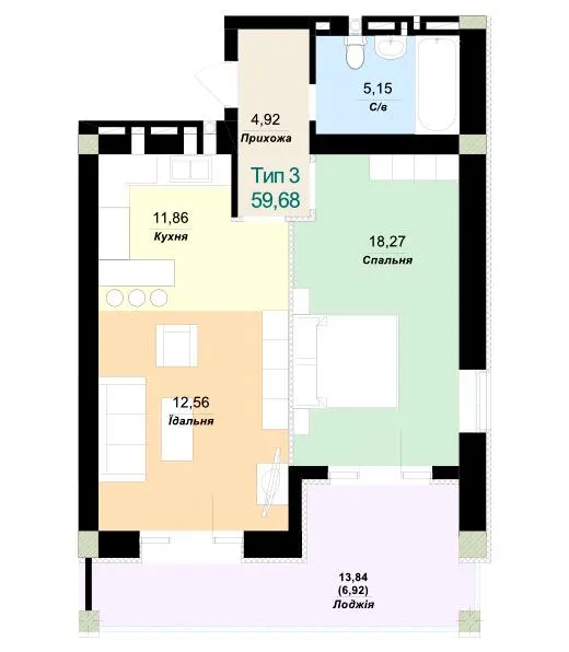 ЖК SKY CITY — 59.7 м²