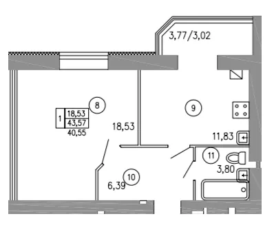 ЖК Затишний — 43.6 м²