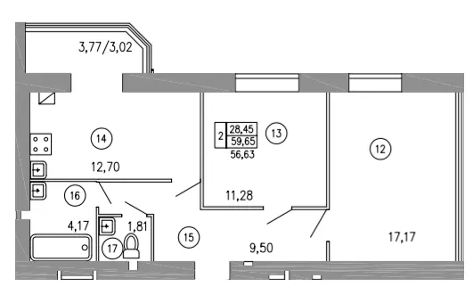 ЖК Затишний — 59.7 м²