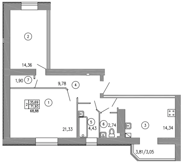 ЖК Затишний — 71.9 м²