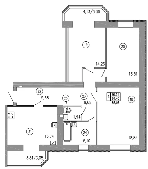 ЖК Затишний — 91.4 м²