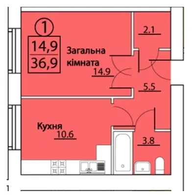 просп. Грушевського, 50 — 36.9 м²