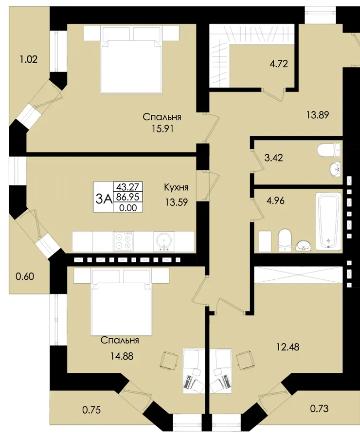 ЖК Французький дім (Зелений Мис) — 87 м²
