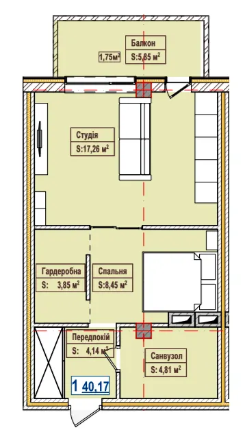 ЖК Олександрівськ — 40.2 м²