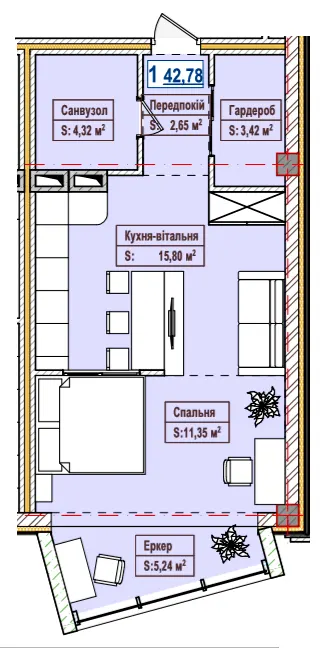 ЖК Олександрівськ — 42.8 м²