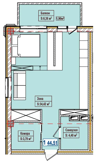 ЖК Олександрівськ — 44.5 м²