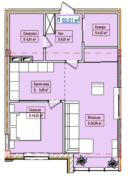 ЖК Олександрівськ — 60.8 м²