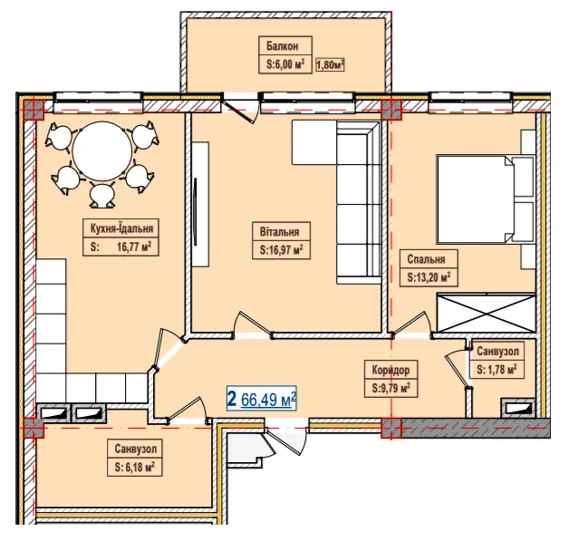 ЖК Олександрівськ — 66.5 м²