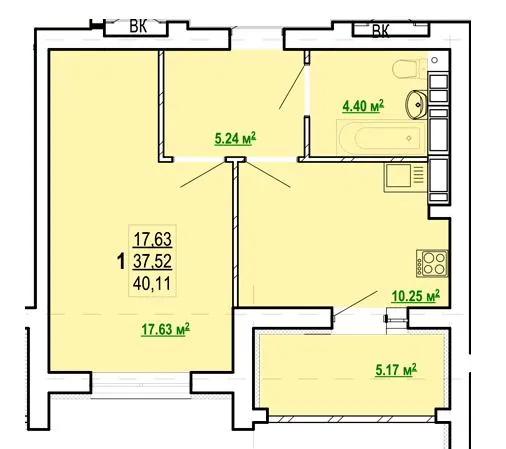 ЖК Перемоги 2 — 40.1 м²