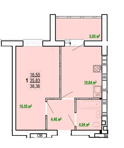 ЖК Перемоги 2 — 38.4 м²