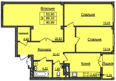 ЖК Хмельницький — 91 м²