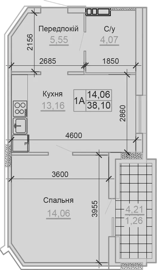 Клубний будинок Сонячний — 38.1 м²