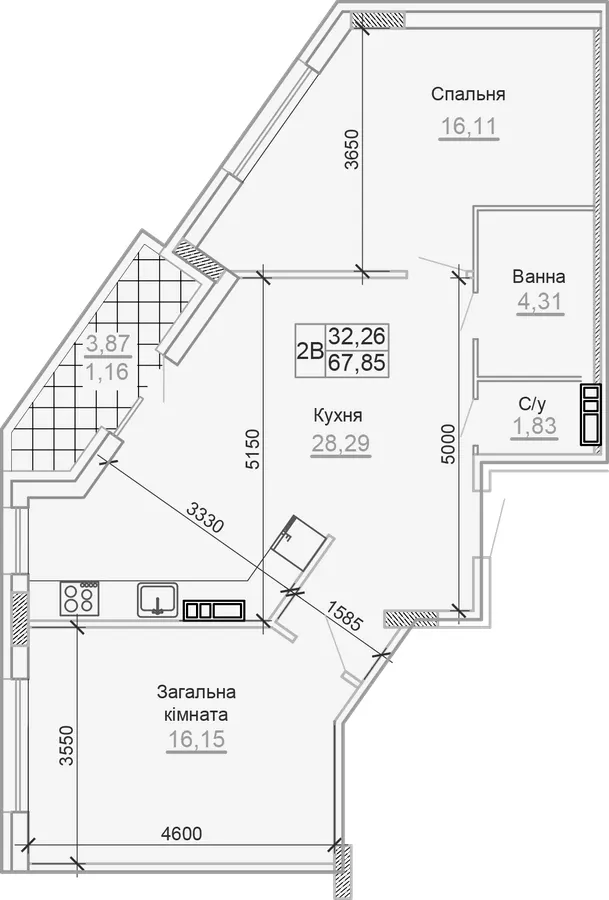 Клубний будинок Сонячний — 67.9 м²