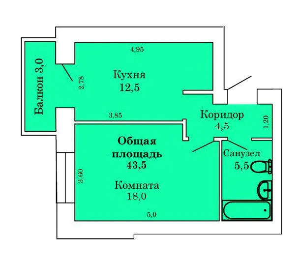 ЖК Северная звезда — 43.5 м²