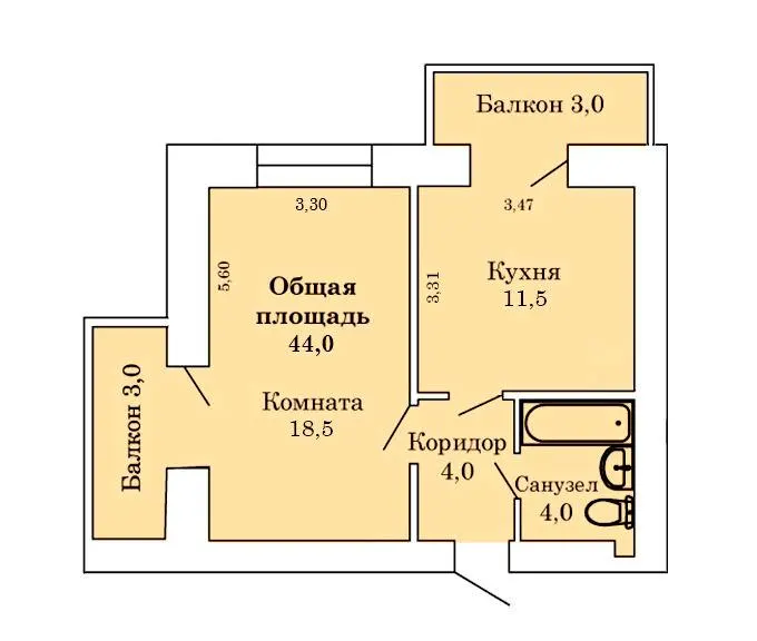 ЖК Северная звезда — 44 м²