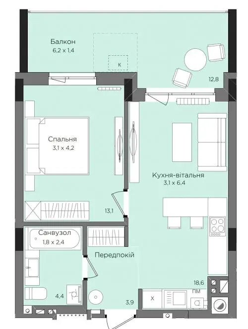 ЖК Rubicon Premium — 45 м²