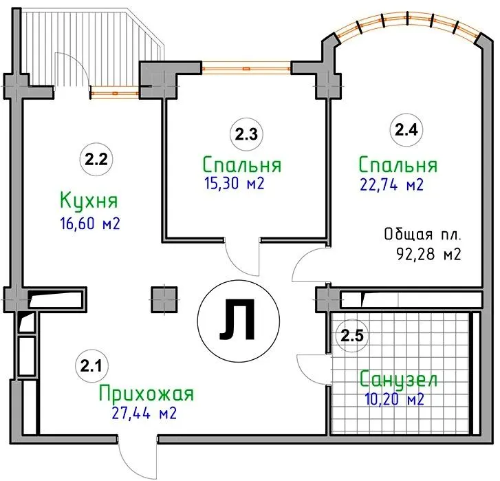 ЖК Адмирал — 92.3 м²