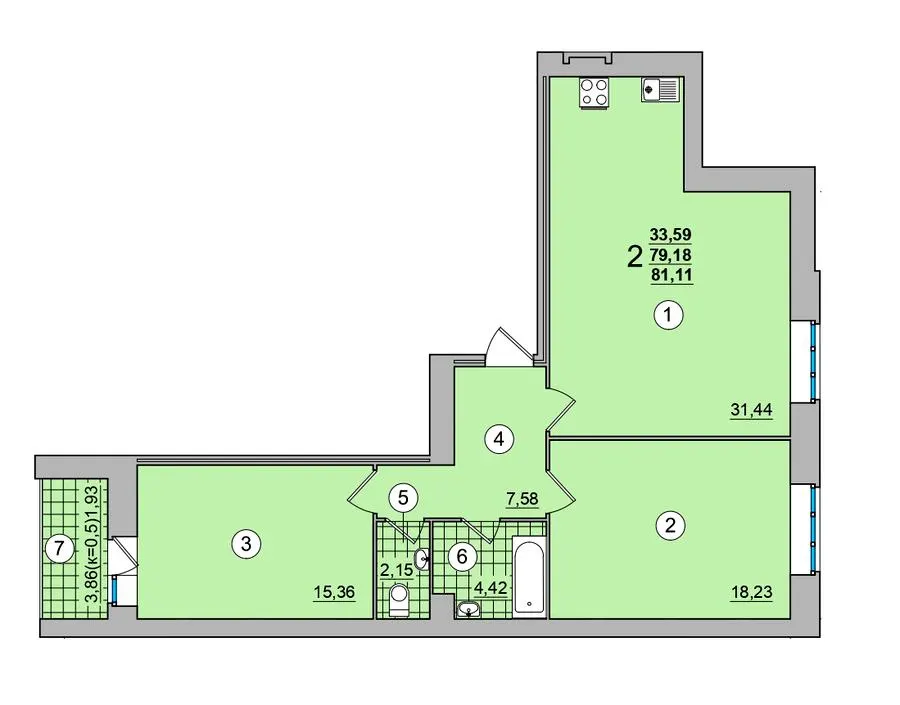 ЖК на Масанах — 81.1 м²