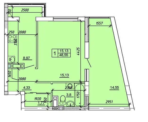 ЖК Приозерний — 48.6 м²