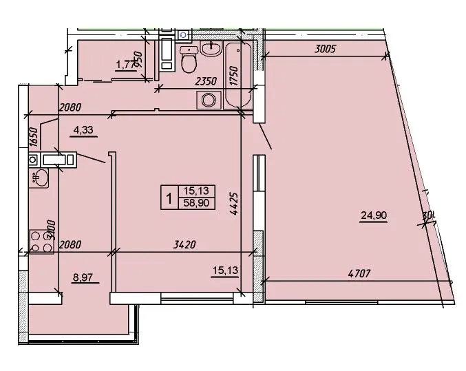 ЖК Приозерний — 58.9 м²