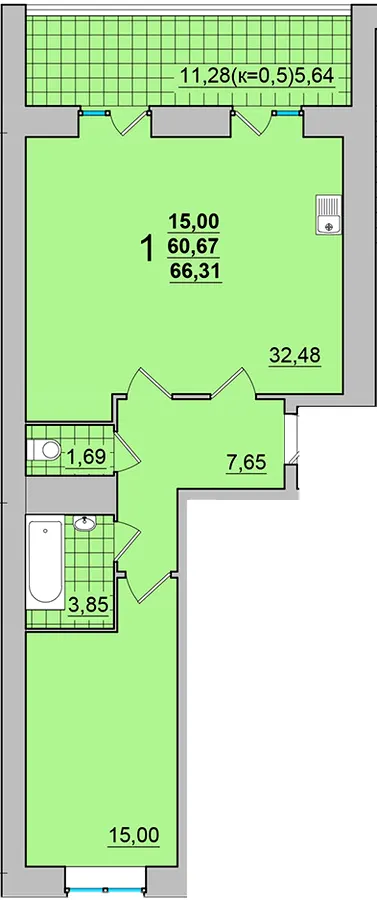 ЖК М'ятний — 66.3 м²