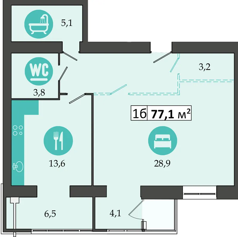 ЖК Дніпровська Брама 2 — 77.1 м²