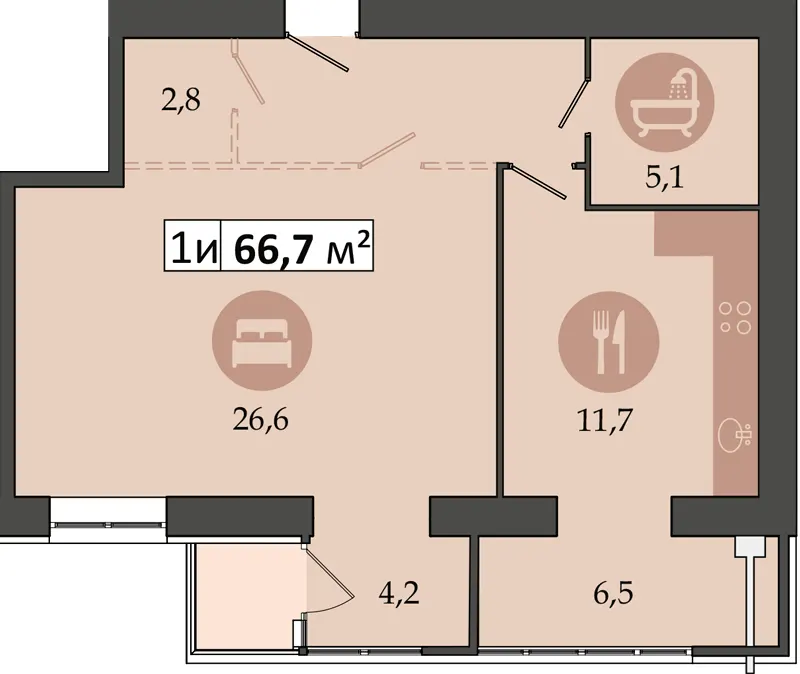 ЖК Дніпровська Брама 2 — 66.7 м²