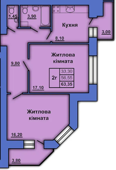 вул. Олександра Оксанченка, 20 — 63.4 м²