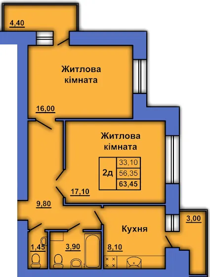 вул. Олександра Оксанченка, 20 — 63.5 м²