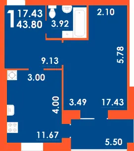ЖК Park Residence — 43.8 м²