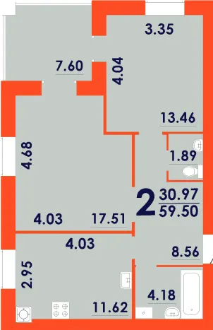 ЖК Park Residence — 59.5 м²
