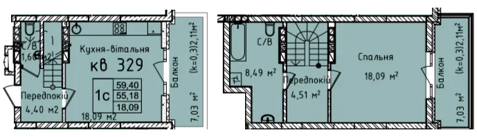 ЖК Дніпровський — 61.5 м²