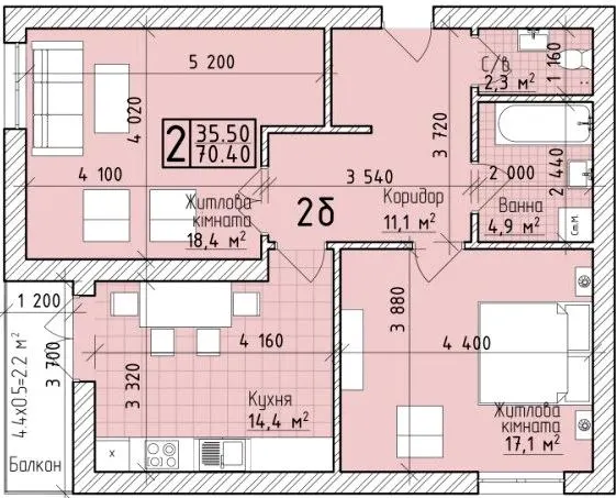 ЖК VIVA-CHERNIVTSI — 70.4 м²