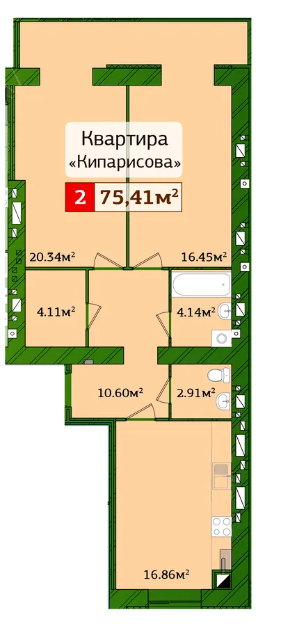 ЖК Полісся 2 — 75.4 м²