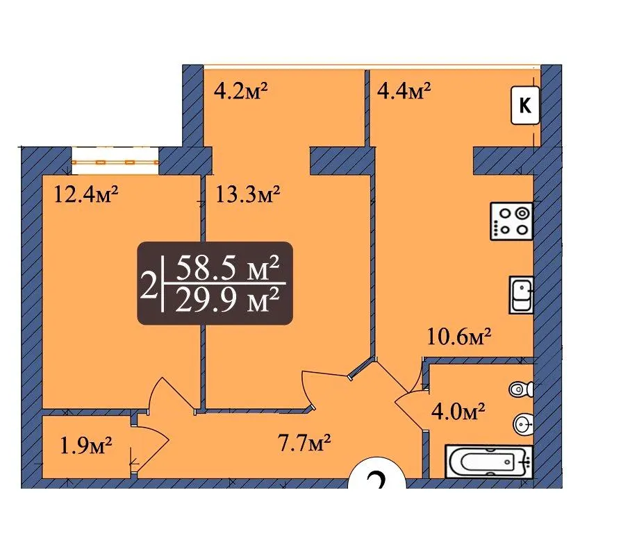 ЖК Мрія — 58.5 м²