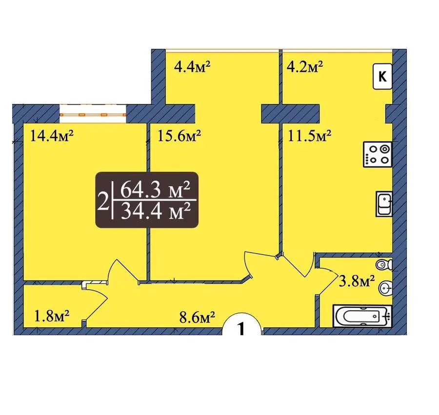 ЖК Мрія — 64.3 м²