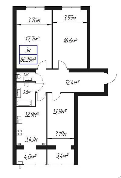 ЖК Паркове містечко — 86.4 м²
