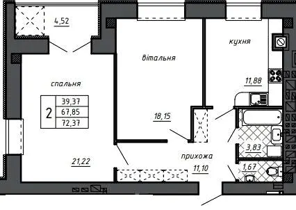 ЖК Оград — 72.4 м²