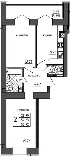 ЖК Оград — 55.9 м²