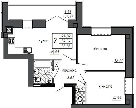 ЖК Оград — 55.9 м²