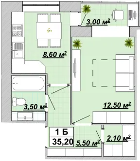 Житловий район Княгинин — 35.2 м²