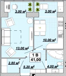 Житловий район Княгинин — 41 м²