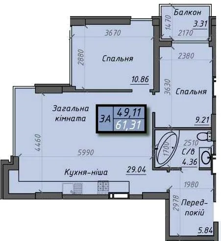 3-кімнатна квартира, 61 м², 11-й мікрорайон, Суми — фото 1