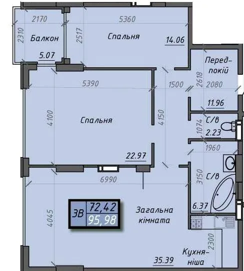 3-кімнатна квартира, 96 м², 11-й мікрорайон, Суми — фото 1