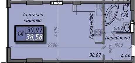 1-комнатная квартира, 39 м², 11-й мікрорайон, Сумы