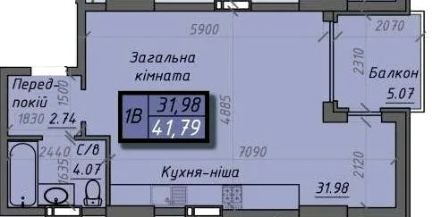 1-кімнатна квартира, 42 м², 11-й мікрорайон, Суми — фото 1